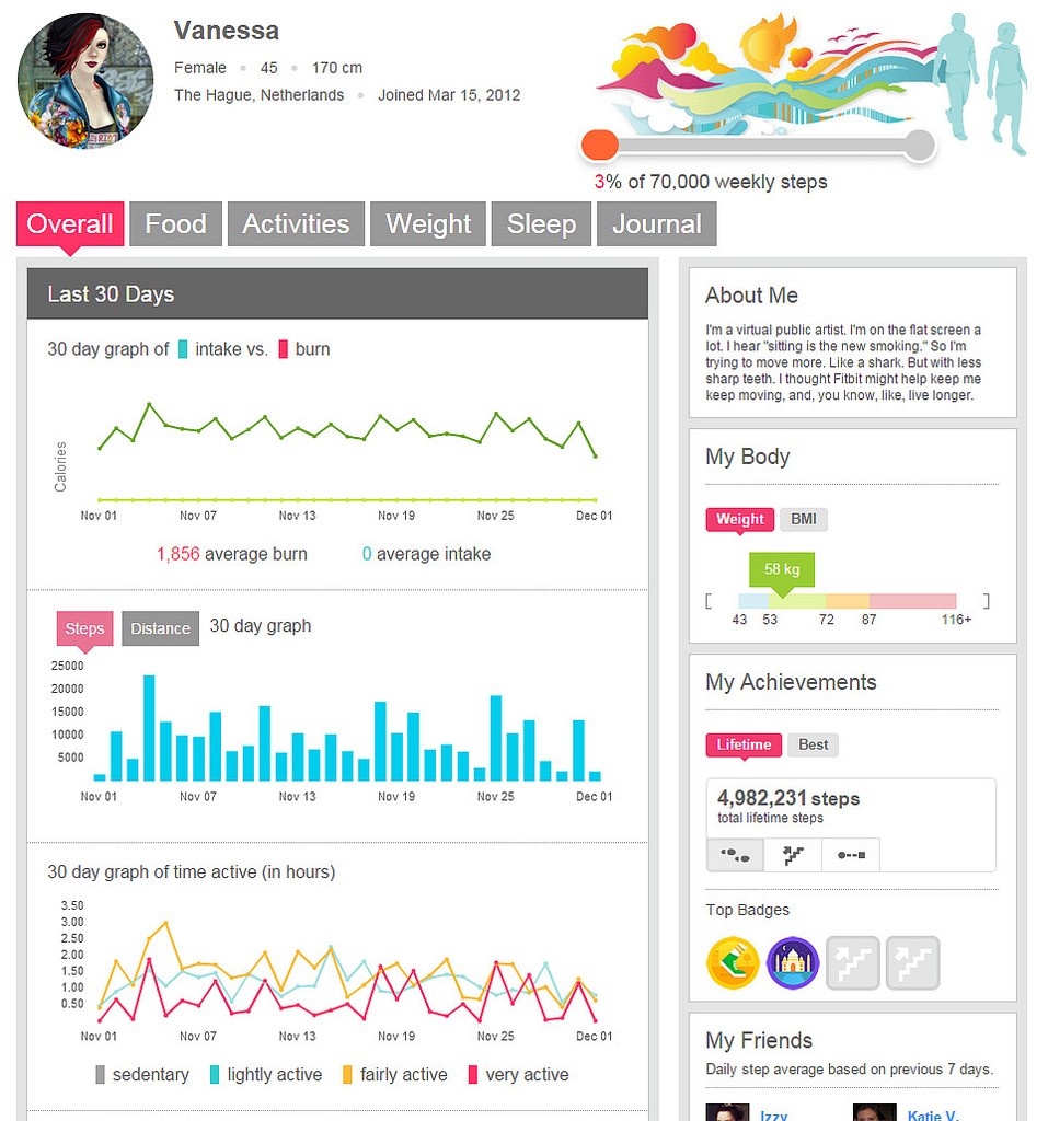 An example of a user's Fitbit chart that is accessible by phone or computer. 