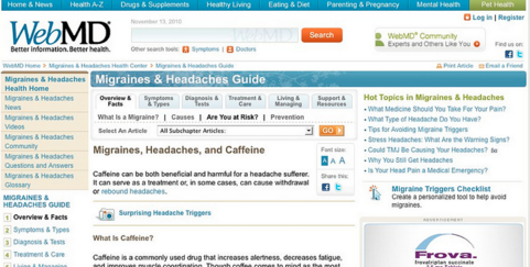 Screen capture from WEB MD. 