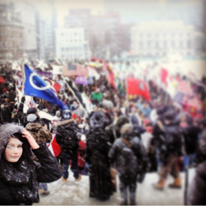 Gabrielle Fayant (left) participating in an Idle No More protest on Parliament Hill. (Photo Gabrielle Favant/Instagram)