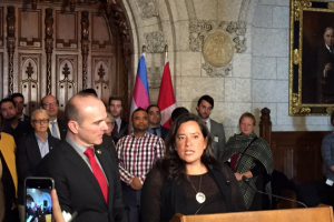 Justice Minister Jody Wilson-Raybould announces Liberal plan to repeal anal sex ban on the Hill. | Photo - Ruth Tecle