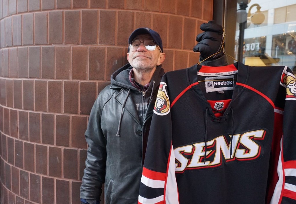 James Patrik, 65, trying to sell a Sens jersey.