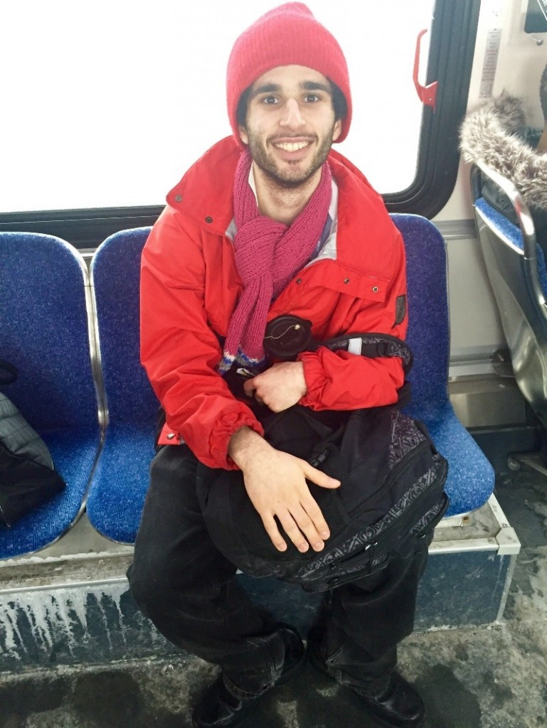 Sameer Sambir, a 20-year-old student from Ottawa, Ontario riding a bus to Hurdman station on his way home.