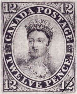 Issue date: 1851 – This portrait of Queen Victoria is a reproduction of a painting produced by Alfred Edward Chalon in 1837. The reuse of this image linked Canada's postal system with the U.K.'s as it had already been used for previously released British colonial stamps.