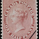 Issue date: 1858 – The half penny stamp featuring a portrait of Queen Victoria was used to pay for a variety of Canadian materials such as soldiers letters, town letters and periodicals.