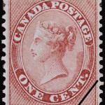 Issue date: 1859 – Changes in Canadian currency from sterling to dollar spurred the creation of postage stamps priced according to cents. This formally removed pence from the mailing system.