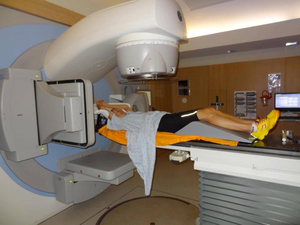 Hooper undergoing a CT scan
