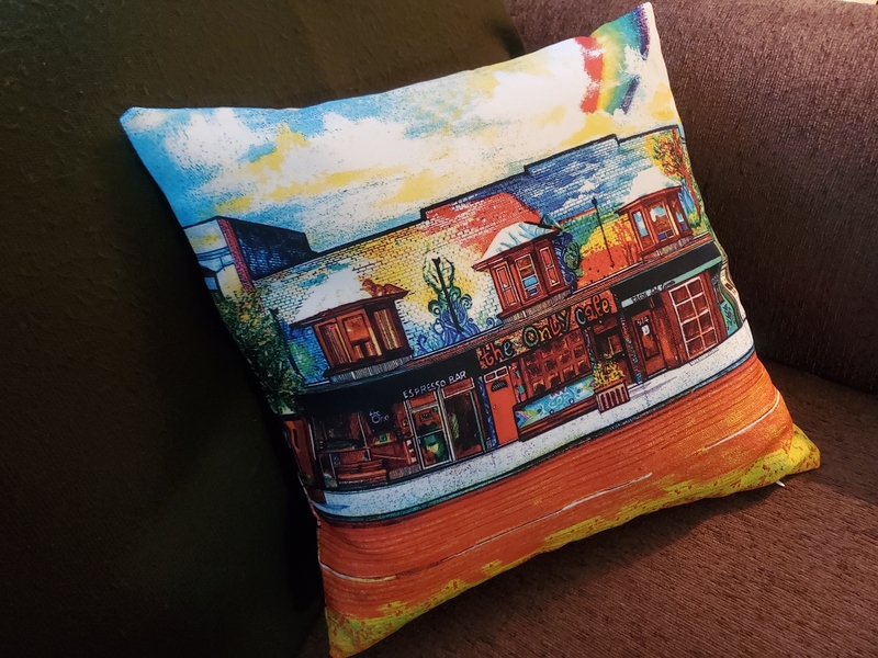 Cushion with painting of Only Cafe by Wei Yi