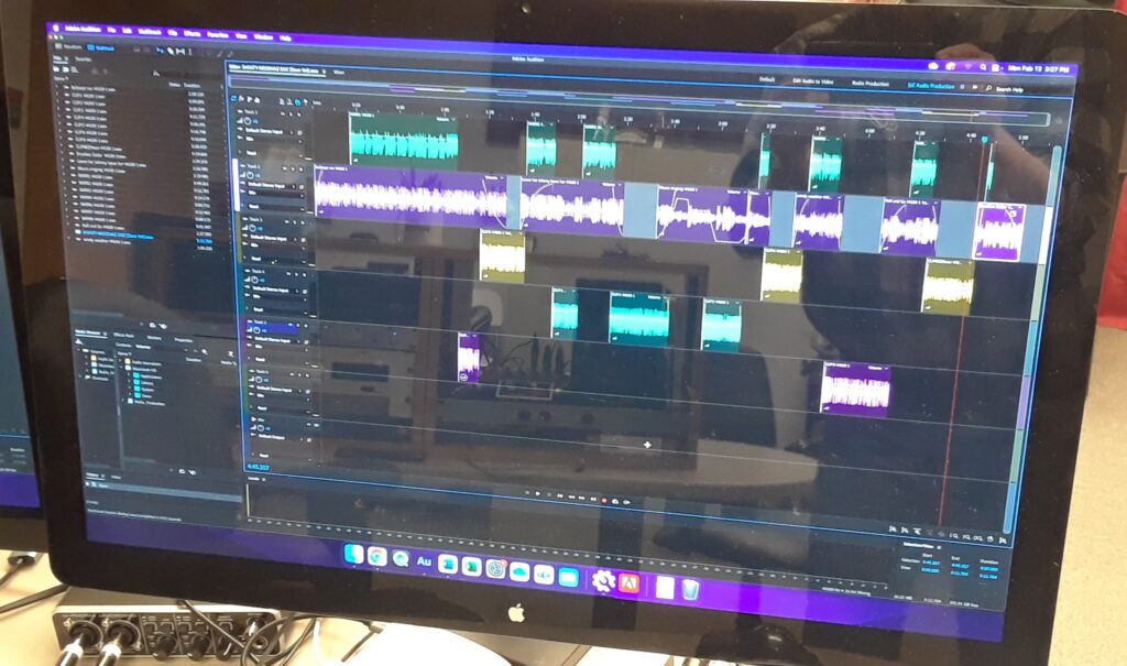 computer screen showing multi-track audio mix