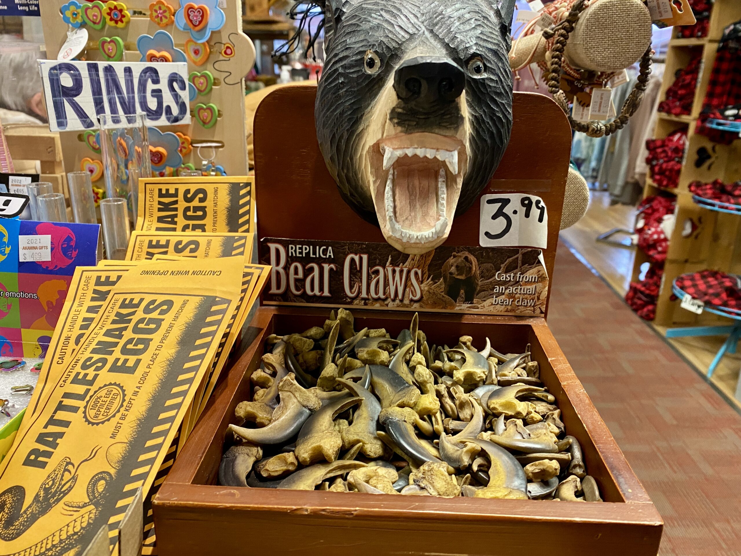 Faux bear claws sold at a gift shop in Waterton Lakes National Park.