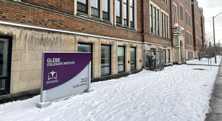 Glebe Collegiate Institute High School along Glebe Avenue in the Glebe. Students may be under mask mandate next week.