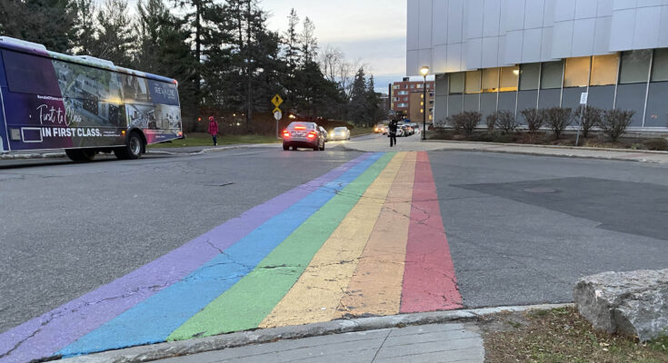 A rainbow crosswalk at Carleton University