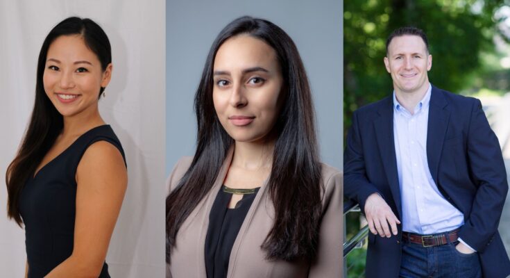 An edited photo places headshots of Lisa Dai (left), Pooneh Montazeralsedgh (centre) and Trey Tucker (right) side by side.