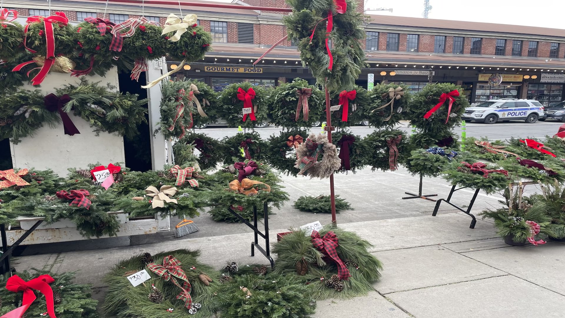 Christmas wreaths at ByWard Market.