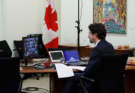 Prime Minister Justin Trudeau attends a virtual meeting.