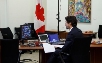 Prime Minister Justin Trudeau attends a virtual meeting.