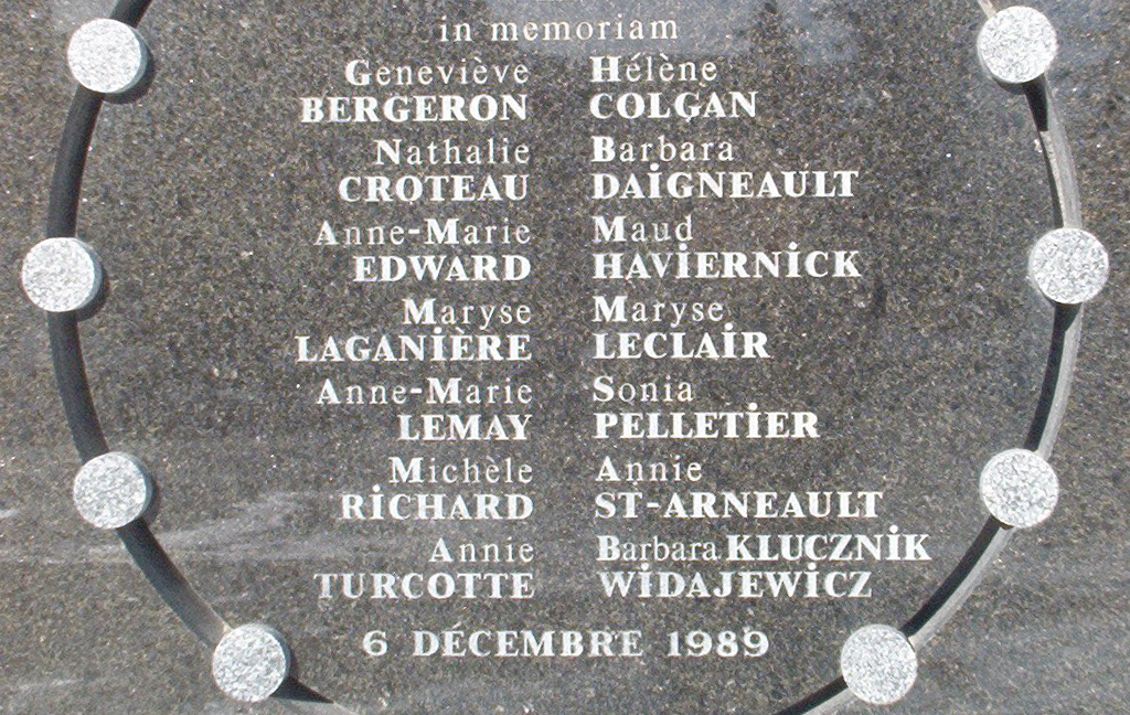 Monument of the names of the 14 women deceased during the Montreal Massacre at École Polytechnique in 1989